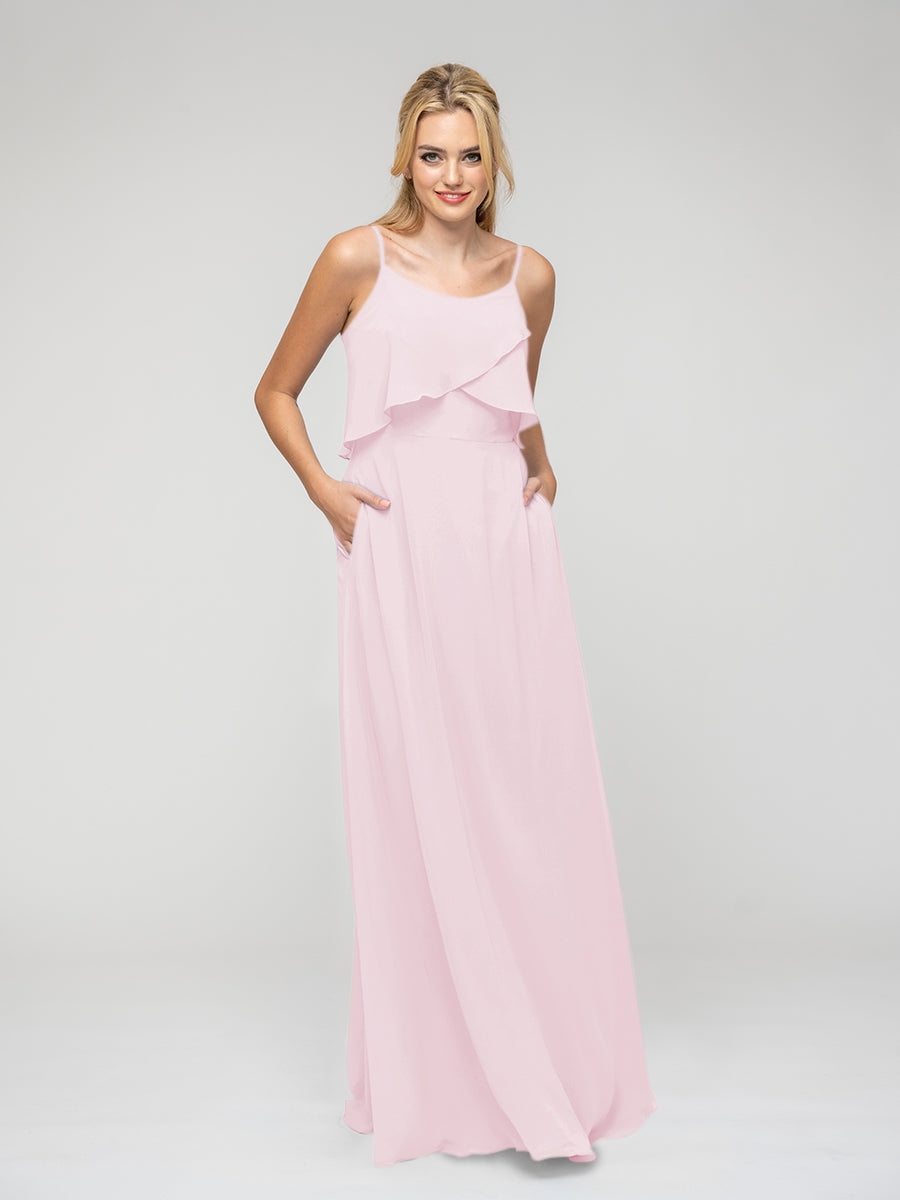 Ruffles Bodice Scoop A Line Chiffon Bridal Party Dresses