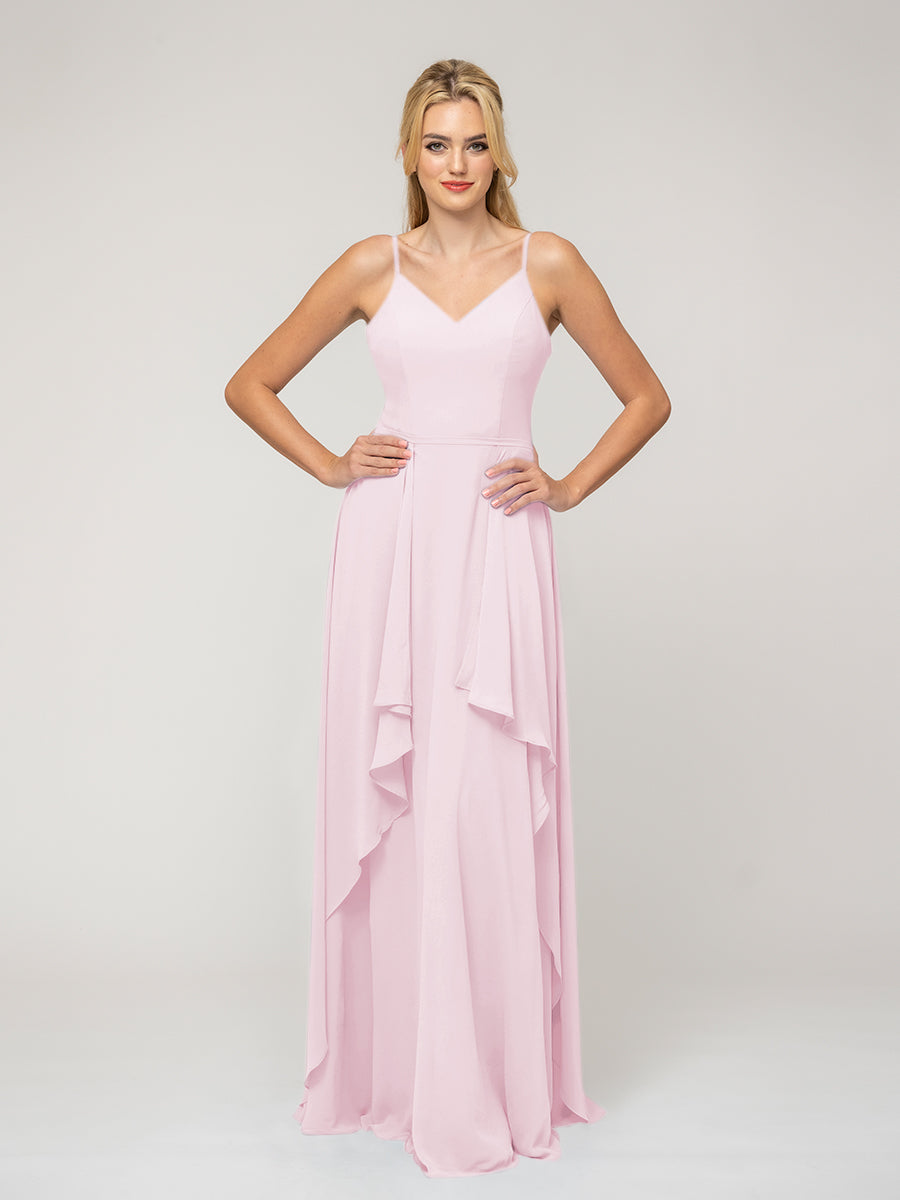 A Line Princess Spaghetti Strap Chiffon Bridesmaid Dresses