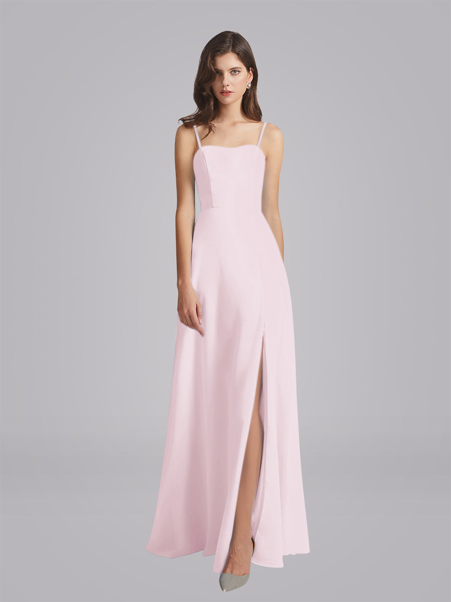 Long Chiffon Bridesmaid Dresses With Spaghetti Strap