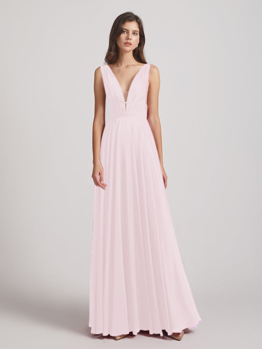 Plunging V Neck Chiffon Bridesmaid Dresses With Low Back