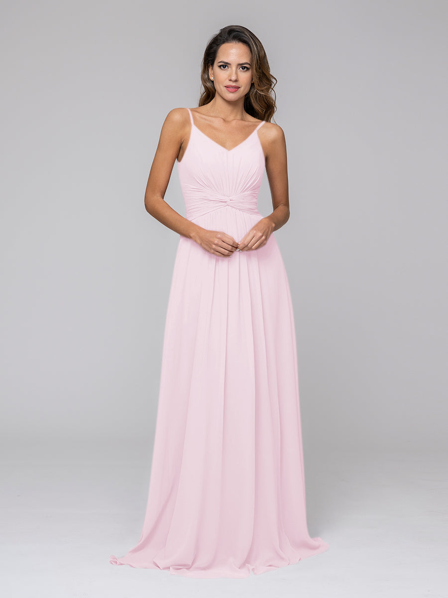 A Line Spaghetti Strap Chiffon Bridesmaid Dresses With Twist-Knot