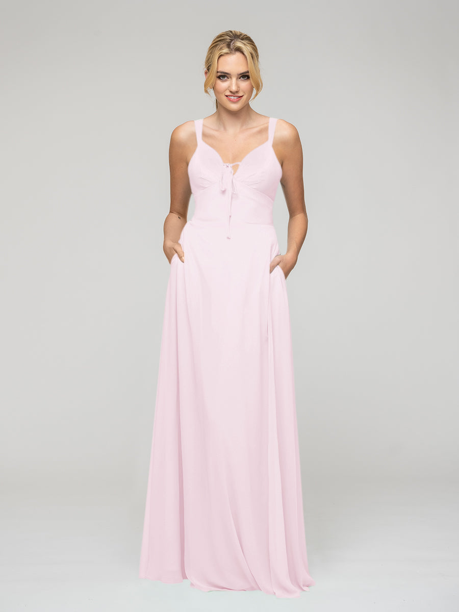Sweetheart Straps Chiffon Bridesmaid Dresses With Pockets