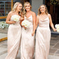 Pink Champagne Thin Strap Cowl Neckline Long Solid Satin Slip Dresses