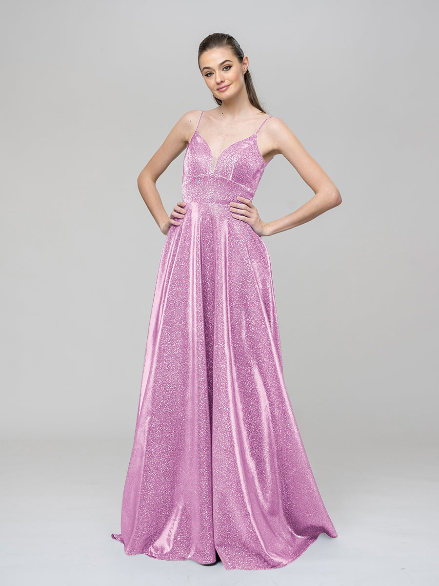 Deep V Neck A Line Floor Length Prom Dresses