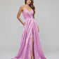 Plunging V Neck Ruched A Line Prom Dresses