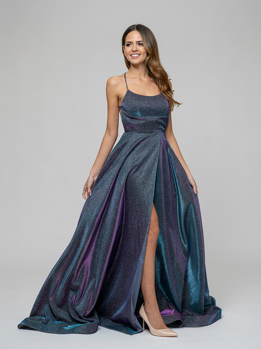 Pockets A Line Halter Prom Dresses With Criss Cross Back