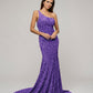 Straps Back One Shoulder Sequin Fitted Prom Dresses