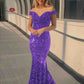 Mermaid Off the Shoulder Sexy Long Velvet Sequin Prom Dress