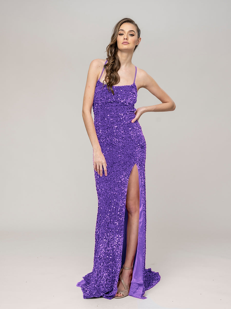 Glitter Sequin Spaghetti Strap Fitted Special Occasion Party Dresses