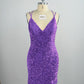 Velvet Sequin V Neck Tight Homecoming Dresses With Criss Corss Back