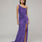 Open Back Sparkly Sequin Fitted Prom Dresses With Split