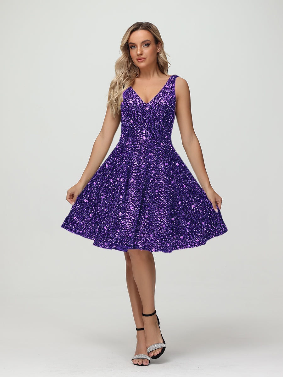 Straps V Neck Velvet Sequin A Line Homecoming Dresses