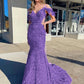 Sheath Cold Shoulder Sleeveless Long Velvet Sequin Prom Dress