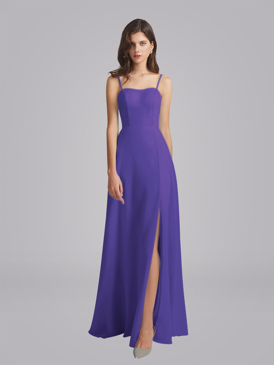 Long Chiffon Bridesmaid Dresses With Spaghetti Strap