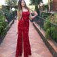 Sexy Fitted Square Sleeveless Long Floor Length Velvet Sequin Prom Dress