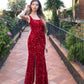 Sexy Fitted Square Sleeveless Long Floor Length Velvet Sequin Prom Dress