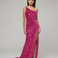 Open Back Sparkly Sequin Fitted Prom Dresses With Split