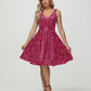 Straps V Neck Velvet Sequin A Line Homecoming Dresses