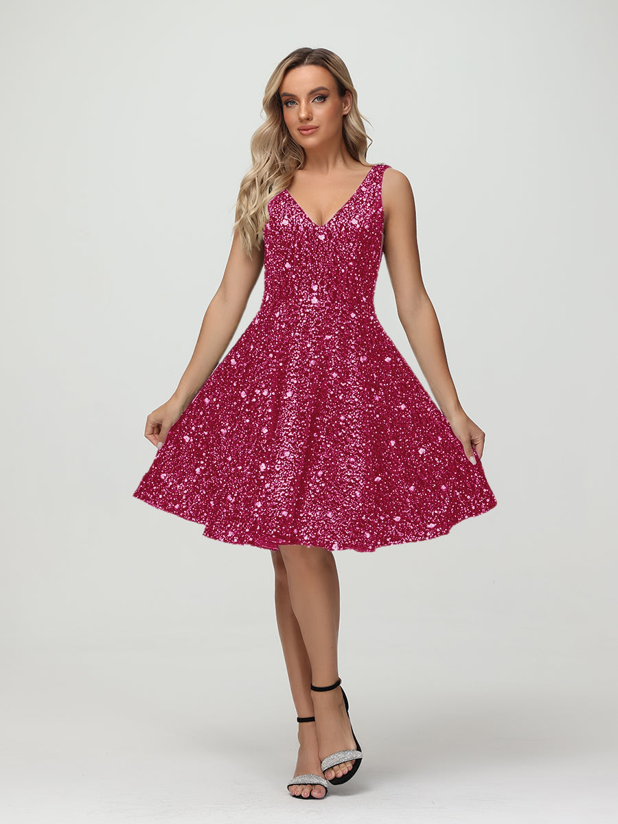 Straps V Neck Velvet Sequin A Line Homecoming Dresses