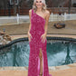 Gorgeous One Shoulder Fitted Prom Dresses With Slit