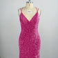 Velvet Sequin V Neck Tight Homecoming Dresses With Criss Corss Back