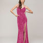 Spaghetti Strap Open Back Sequin Fitted Prom Dresses