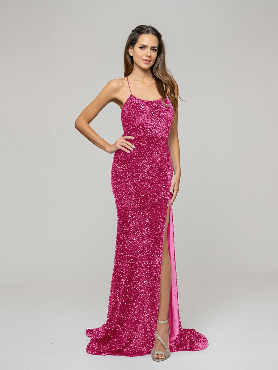 Long Formal Party Prom Gown With All Over Sequin