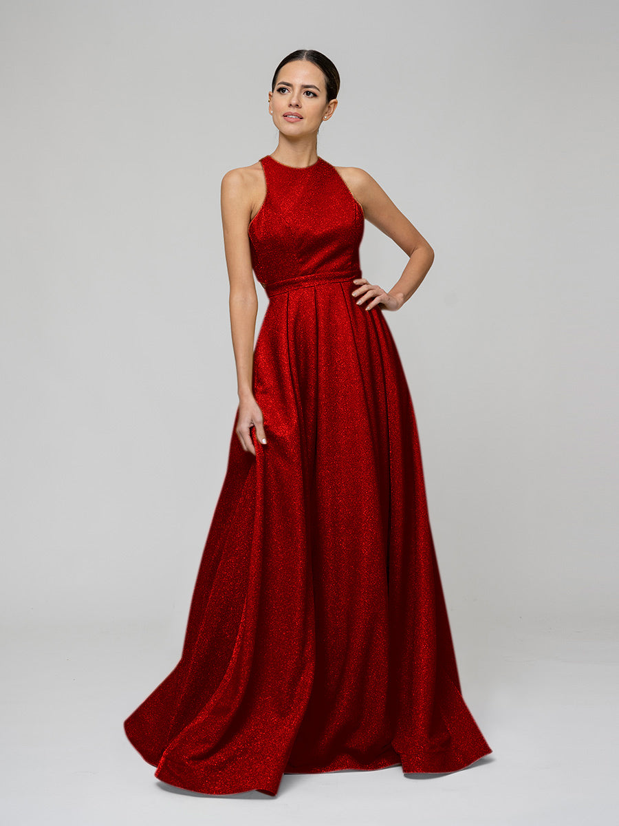 Gold Long Scoop A Line Formal Party Prom Dresses