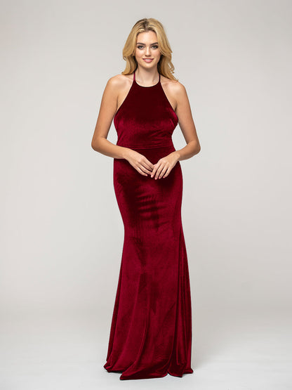 Mermaid Velvet Long Bridesmaid Dresses With Halter Neck