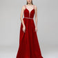 Plunging V Neck Criss Cross Back A Line Prom Dresses