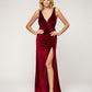 Sheath Floor Length Plunging V Neck Velvet Bridesmaid Dresses