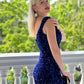 Velvet Sequin Slit V Neck Mermaid Prom Dresses
