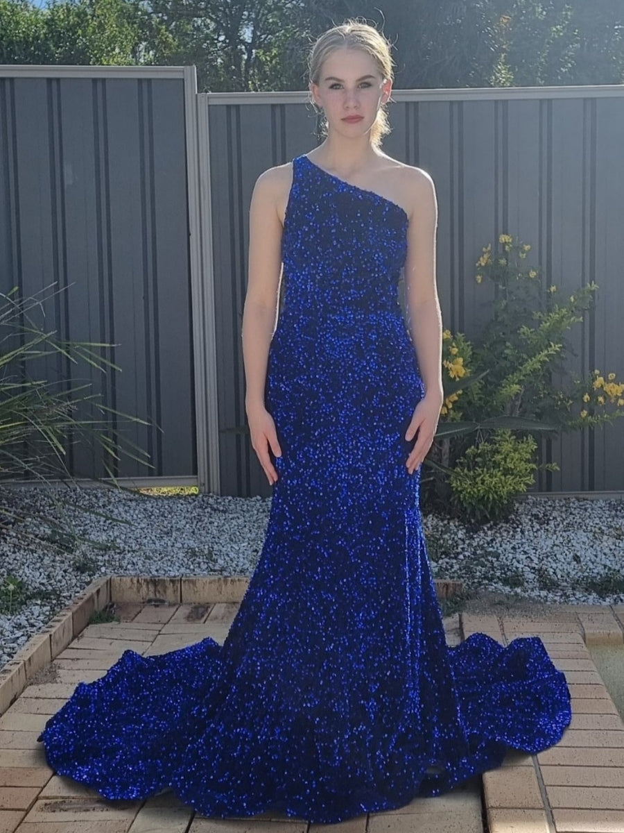 Mermaid Chapel Train One Shoulder Prom Dresses