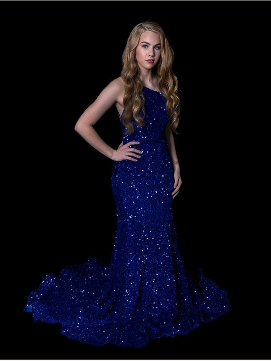 Mermaid Chapel Train One Shoulder Prom Dresses
