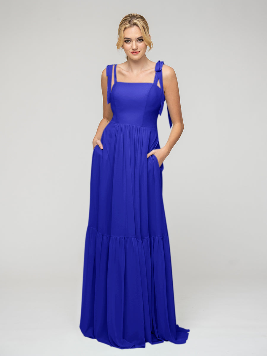 Tied Strap Tiered Smock Open Back Chiffon Bridesmaid Dresses