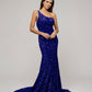 Straps Back One Shoulder Sequin Fitted Prom Dresses