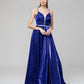 A Line Metallic Glitter Formal Party Prom Dresses With Beaded Waist