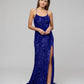 Sequin Side Split Scoop Neckline Fitted Long Prom Gown