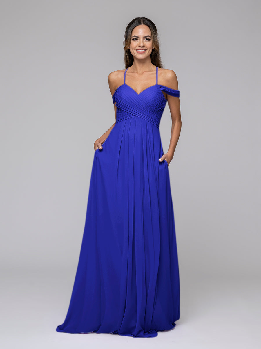 Chiffon Sweetheart Cold Shoulder Crisscross Back Bridesmaid Dresses