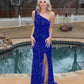 Gorgeous One Shoulder Fitted Prom Dresses With Slit