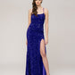 Floor Length Sequin Criss Cross Back Fitted Prom Dresses