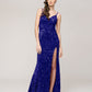 Sequin Spaghetti Strap Open Back Fitted Prom Dresses