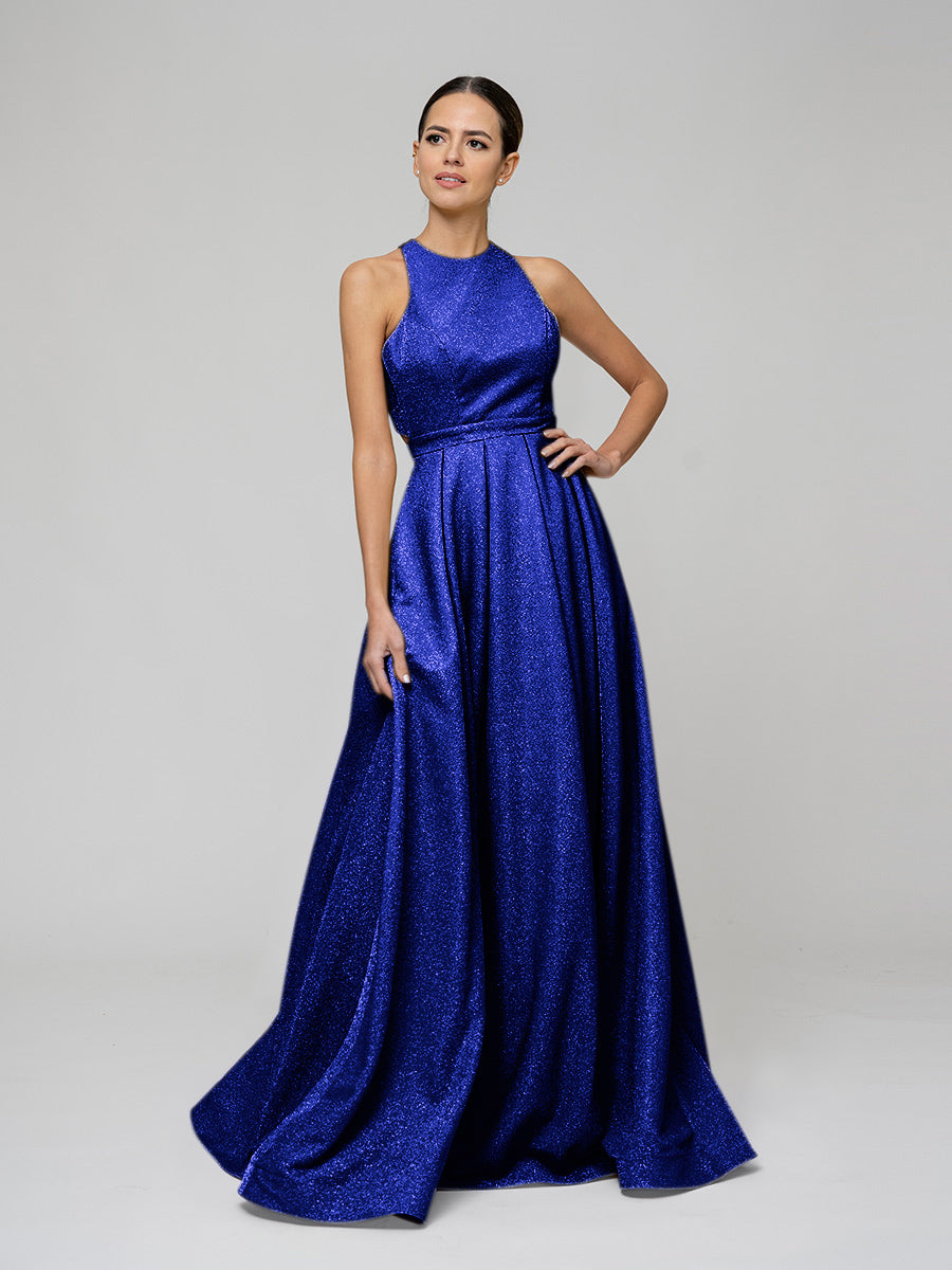 Gold Long Scoop A Line Formal Party Prom Dresses