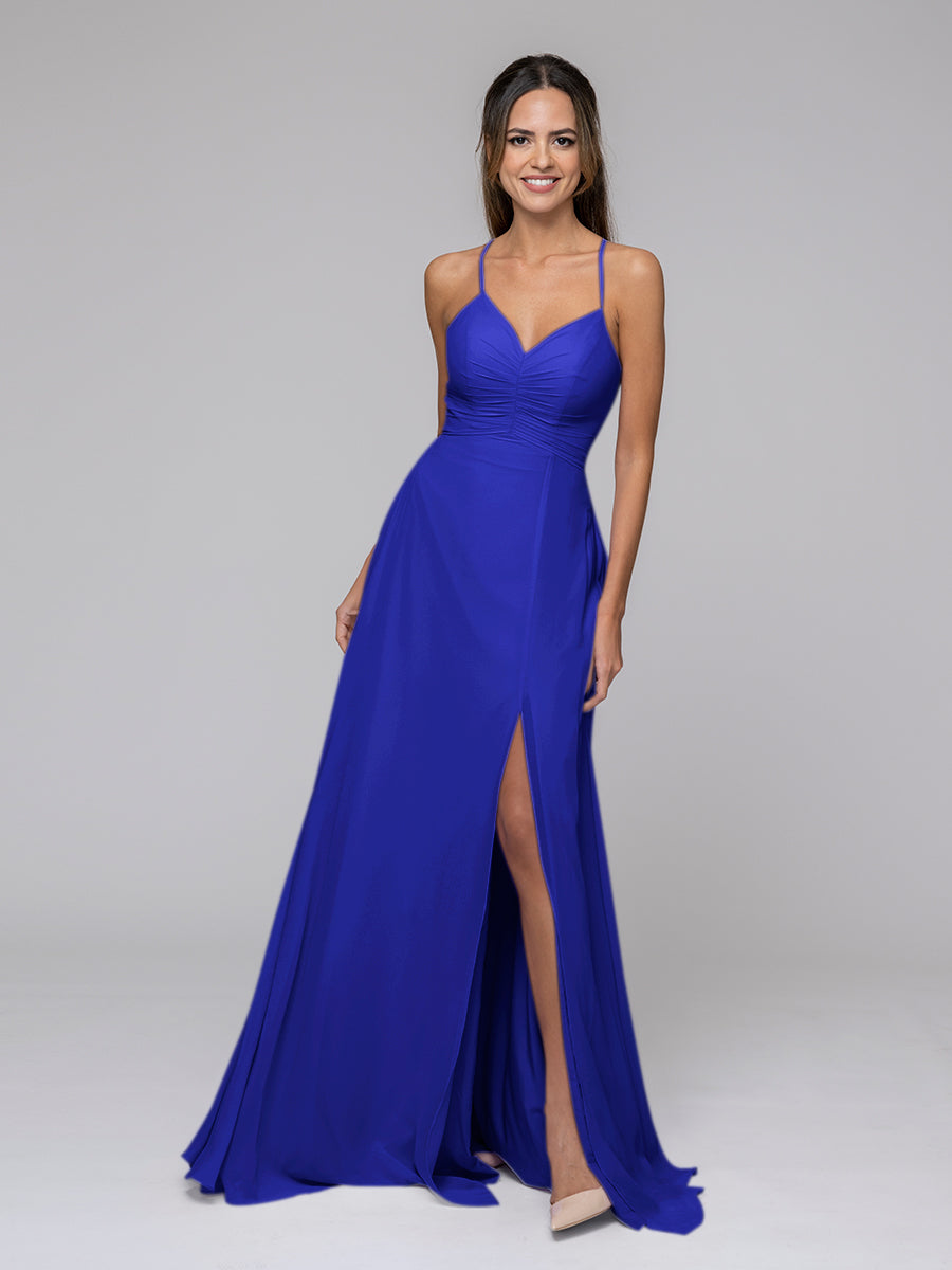 Split Sweetheart Chiffon Long Bridesmaid Dresses With Crisscross Back