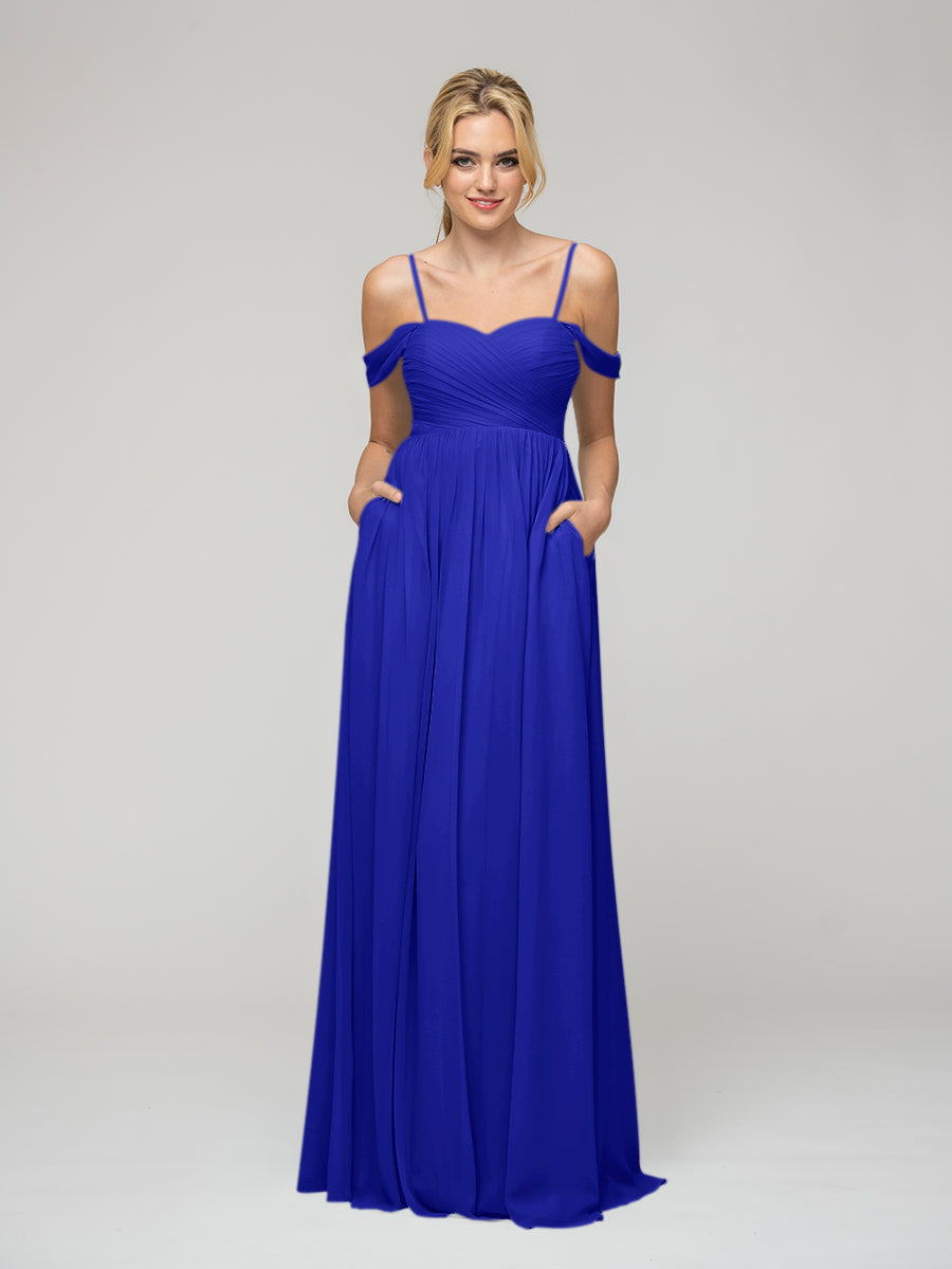 Cold Shoulder Chiffon Bridesmaid Dresses With Draped Bodice