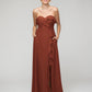 Ruffles Chiffon A Line Strapless Bridesmaid Dresses With Front Slit