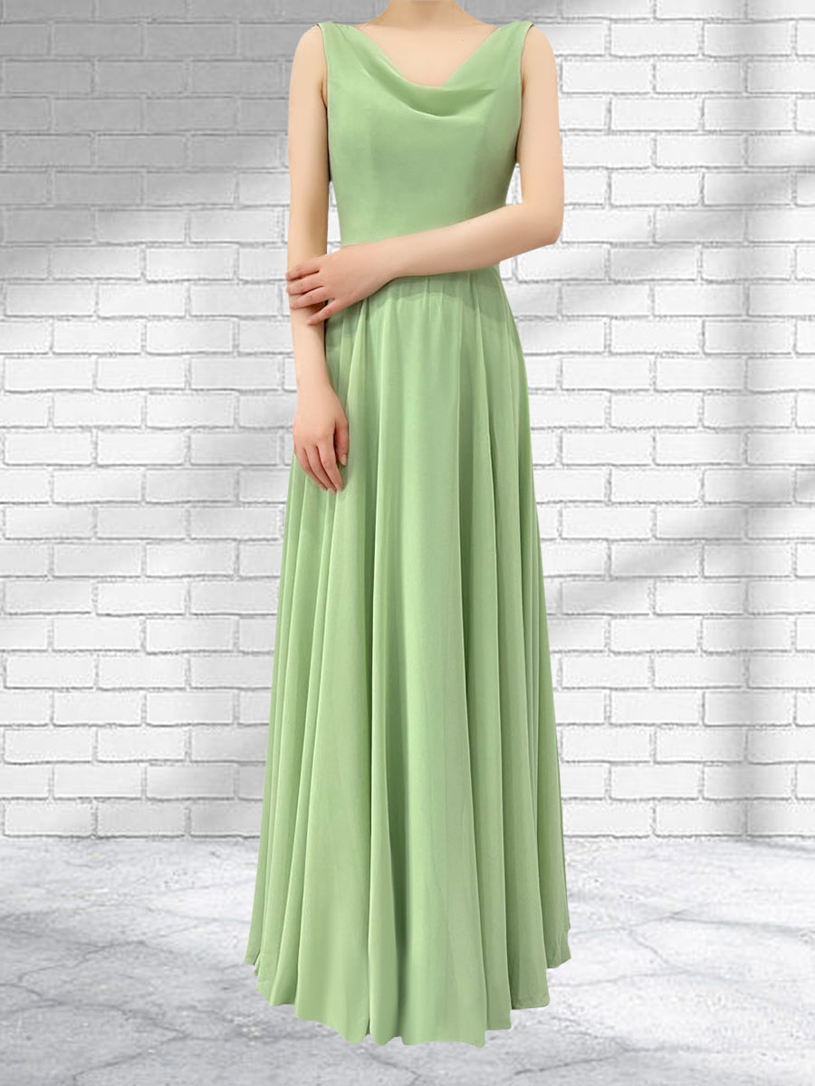 Cowl Neck Chiffon A Line Bridesmaid Dresses With Draped Back