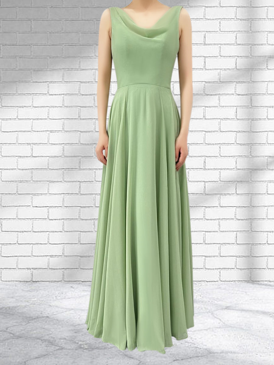 Cowl Neck Chiffon A Line Bridesmaid Dresses With Draped Back