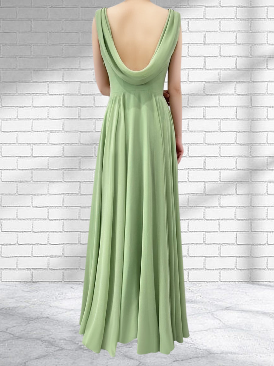 Cowl Neck Chiffon A Line Bridesmaid Dresses With Draped Back