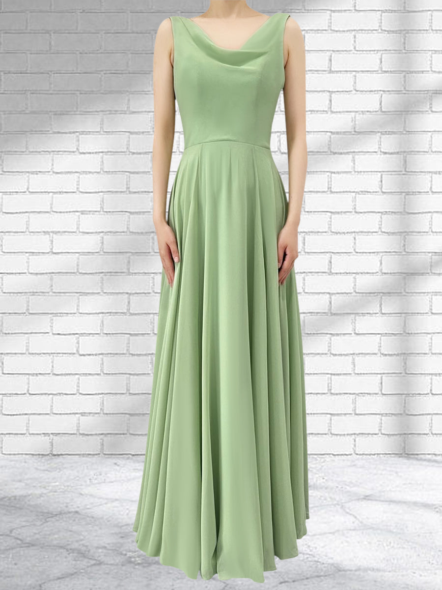 Cowl Neck Chiffon A Line Bridesmaid Dresses With Draped Back